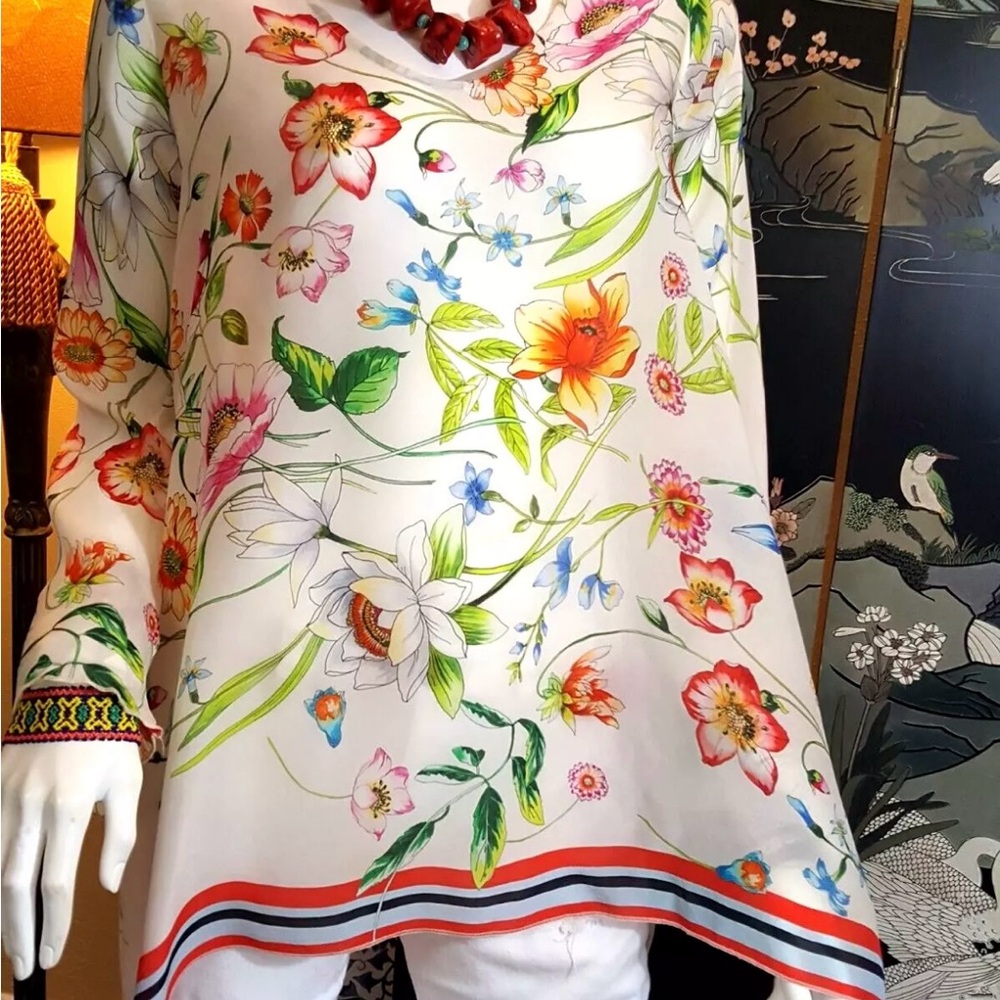 Johnny Was Tunic Biya 3J Workshop Fabulous Floral Print EUC